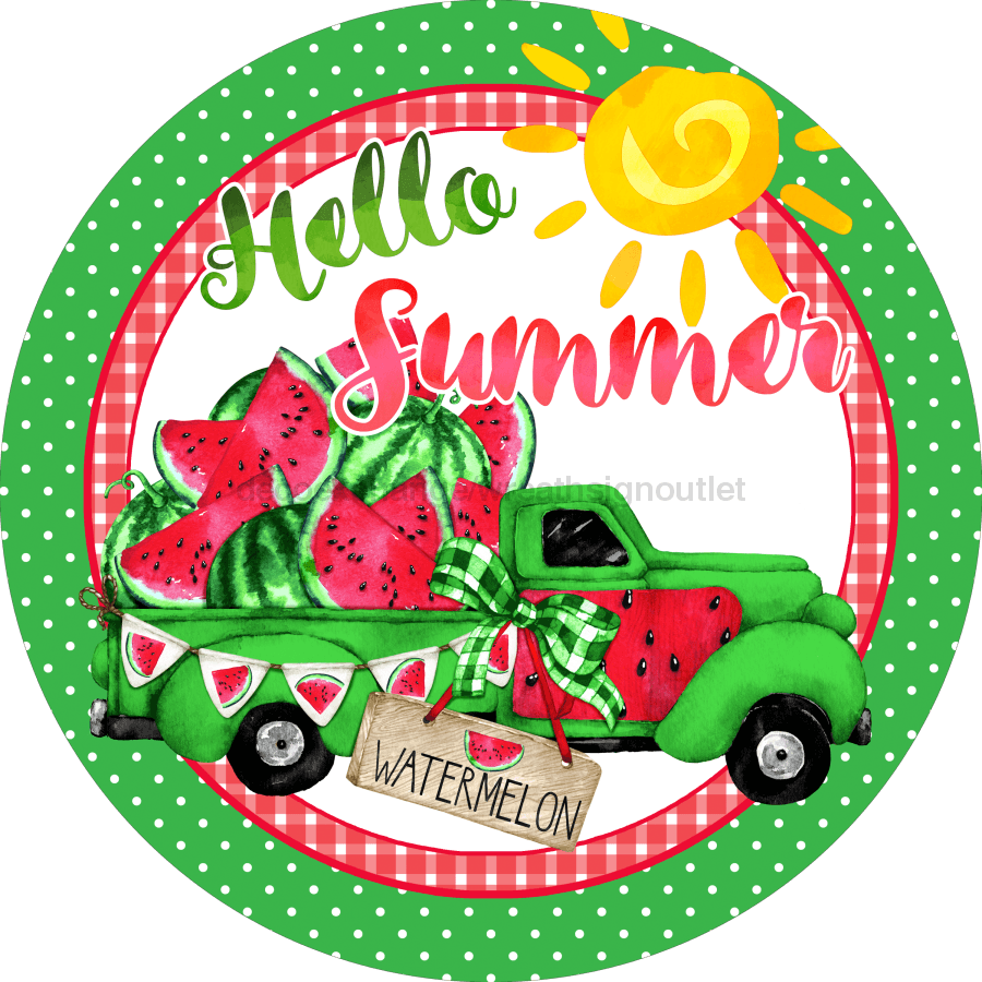 Welcome Sign, Summer Sign, Watermelon Sign, DECOE-4055-DH, 18 Wood Round