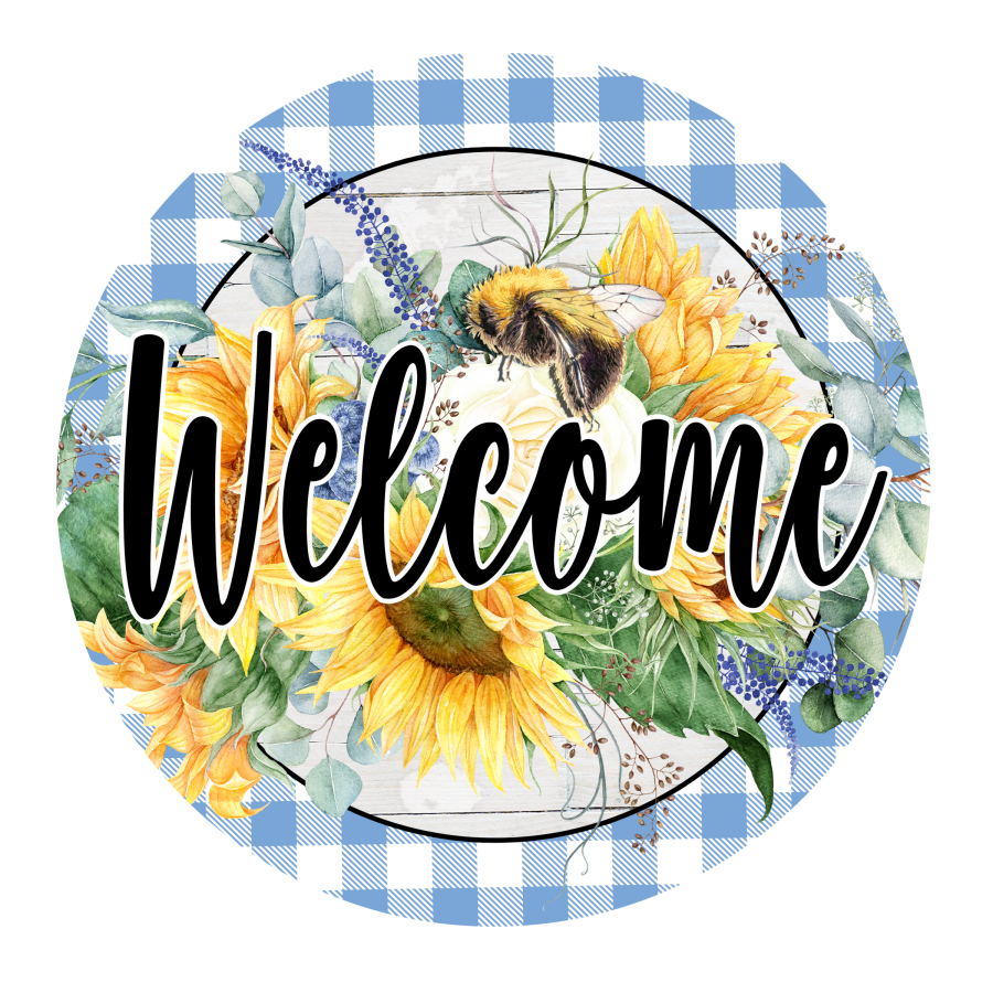 Welcome Sunflower 10" Metal Wreath Sign - DECOE-5231