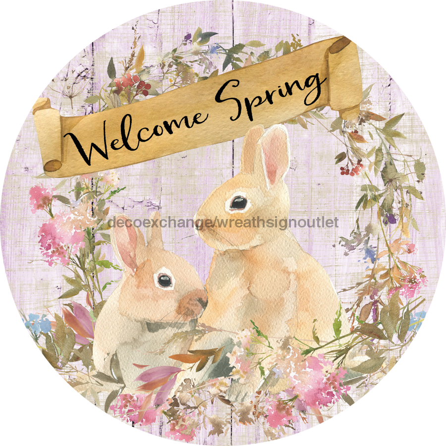 Vinyl Decal, Welcome Spring Sign, Easter Sign, 10" Round Metal Sign VINYL-DECOE-280, Sign For Wreath, DecoExchange - DecoExchange