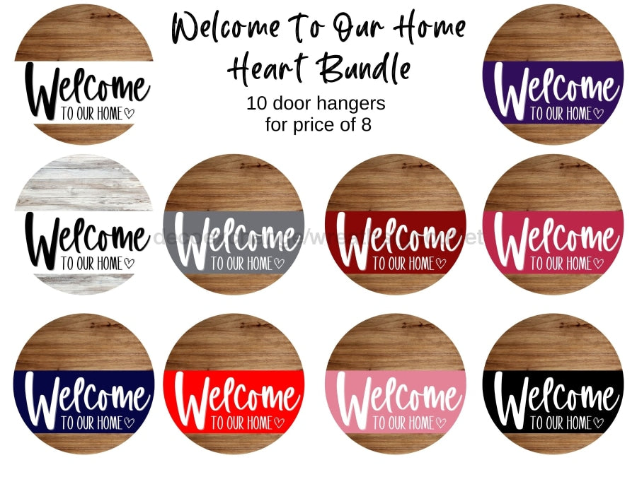 Welcome To Our Home Heart Door Hanger Bundle Light Stain - Set Of 10 Wreath Kit
