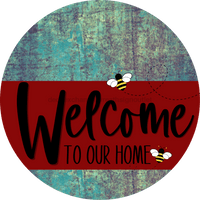 Thumbnail for Welcome To Our Home Sign Bee Dark Red Stripe Petina Look Decoe-3001-Dh 18 Wood Round