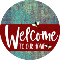 Thumbnail for Welcome To Our Home Sign Bee Dark Red Stripe Petina Look Decoe-3011-Dh 18 Wood Round