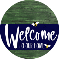 Thumbnail for Welcome To Our Home Sign Bee Navy Stripe Green Stain Decoe-2955-Dh 18 Wood Round