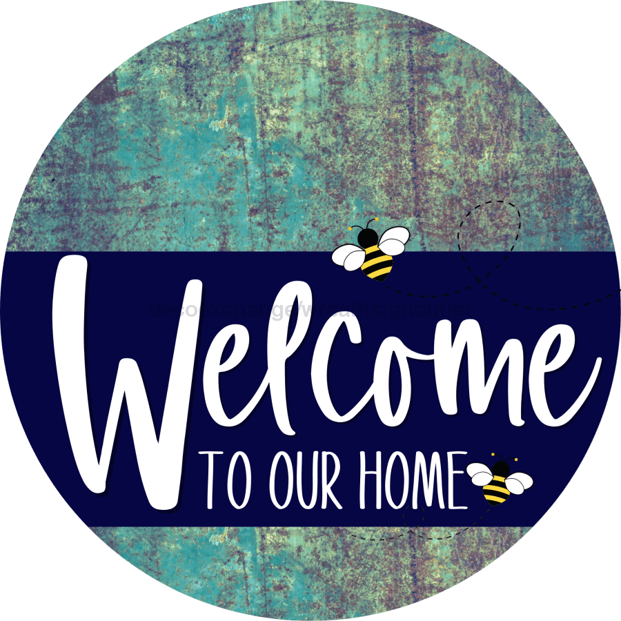 Welcome To Our Home Sign Bee Navy Stripe Petina Look Decoe-2951-Dh 18 Wood Round