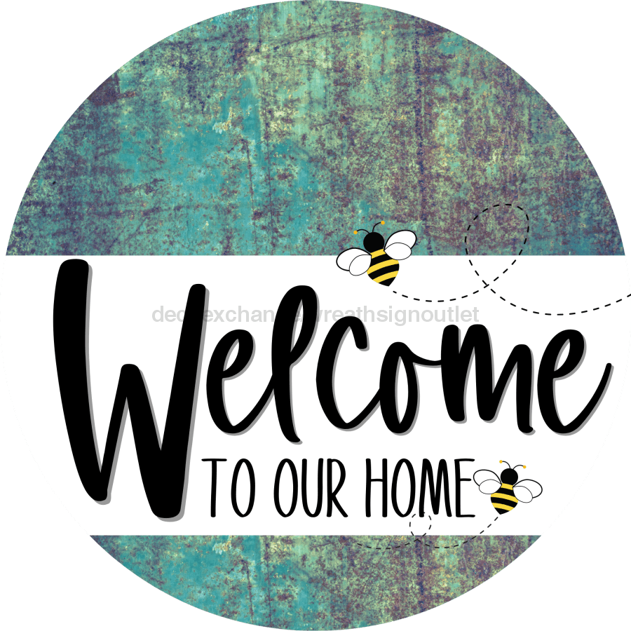 Welcome To Our Home Sign Bee White Stripe Petina Look Decoe-2941-Dh 18 Wood Round