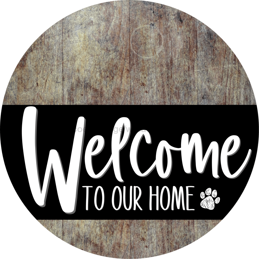 Welcome To Our Home Sign Dog Black Stripe Wood Grain Decoe-3843-Dh 18 Round