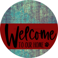 Thumbnail for Welcome To Our Home Sign Dog Dark Red Stripe Petina Look Decoe-3762-Dh 18 Wood Round