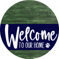 Thumbnail for Welcome To Our Home Sign Dog Navy Stripe Green Stain Decoe-3716-Dh 18 Wood Round