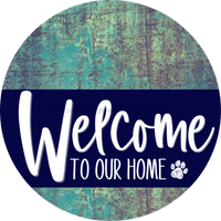 Thumbnail for Welcome To Our Home Sign Dog Navy Stripe Petina Look Decoe-3712-Dh 18 Wood Round