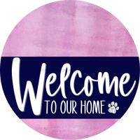 Thumbnail for Welcome To Our Home Sign Dog Navy Stripe Pink Stain Decoe-3713-Dh 18 Wood Round