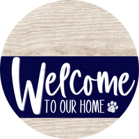 Thumbnail for Welcome To Our Home Sign Dog Navy Stripe White Wash Decoe-3714-Dh 18 Wood Round