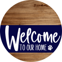 Thumbnail for Welcome To Our Home Sign Dog Navy Stripe Wood Grain Decoe-3707-Dh 18 Round