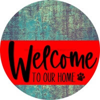 Thumbnail for Welcome To Our Home Sign Dog Red Stripe Petina Look Decoe-3742-Dh 18 Wood Round