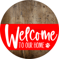 Thumbnail for Welcome To Our Home Sign Dog Red Stripe Wood Grain Decoe-3750-Dh 18 Round