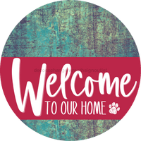 Thumbnail for Welcome To Our Home Sign Dog Viva Magenta Stripe Petina Look Decoe-3832-Dh 18 Wood Round