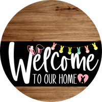 Thumbnail for Welcome To Our Home Sign Easter Black Stripe Wood Grain Decoe-3535-Dh 18 Round