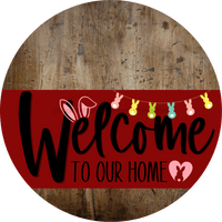 Thumbnail for Welcome To Our Home Sign Easter Dark Red Stripe Wood Grain Decoe-3456-Dh 18 Round