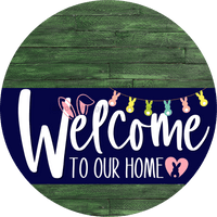 Thumbnail for Welcome To Our Home Sign Easter Navy Stripe Green Stain Decoe-3412-Dh 18 Wood Round