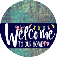 Thumbnail for Welcome To Our Home Sign Easter Navy Stripe Petina Look Decoe-3408-Dh 18 Wood Round