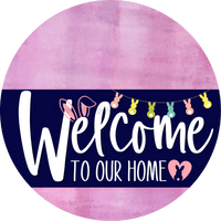 Thumbnail for Welcome To Our Home Sign Easter Navy Stripe Pink Stain Decoe-3409-Dh 18 Wood Round