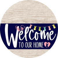 Thumbnail for Welcome To Our Home Sign Easter Navy Stripe White Wash Decoe-3410-Dh 18 Wood Round