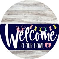 Thumbnail for Welcome To Our Home Sign Easter Navy Stripe White Wash Decoe-3411-Dh 18 Wood Round