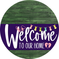 Thumbnail for Welcome To Our Home Sign Easter Purple Stripe Green Stain Decoe-3512-Dh 18 Wood Round