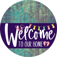 Thumbnail for Welcome To Our Home Sign Easter Purple Stripe Petina Look Decoe-3508-Dh 18 Wood Round