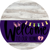 Thumbnail for Welcome To Our Home Sign Easter Purple Stripe White Wash Decoe-3501-Dh 18 Wood Round