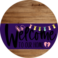 Thumbnail for Welcome To Our Home Sign Easter Purple Stripe Wood Grain Decoe-3493-Dh 18 Round