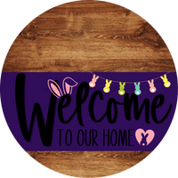 Thumbnail for Welcome To Our Home Sign Easter Purple Stripe Wood Grain Decoe-3494-Dh 18 Round