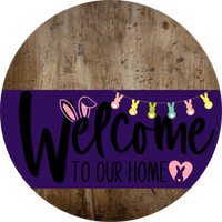 Thumbnail for Welcome To Our Home Sign Easter Purple Stripe Wood Grain Decoe-3496-Dh 18 Round