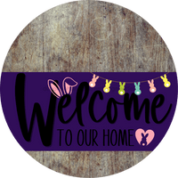 Thumbnail for Welcome To Our Home Sign Easter Purple Stripe Wood Grain Decoe-3497-Dh 18 Round