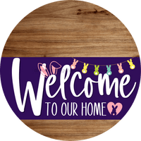Thumbnail for Welcome To Our Home Sign Easter Purple Stripe Wood Grain Decoe-3503-Dh 18 Round