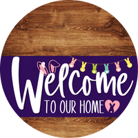 Thumbnail for Welcome To Our Home Sign Easter Purple Stripe Wood Grain Decoe-3504-Dh 18 Round