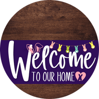 Thumbnail for Welcome To Our Home Sign Easter Purple Stripe Wood Grain Decoe-3505-Dh 18 Round