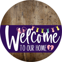 Thumbnail for Welcome To Our Home Sign Easter Purple Stripe Wood Grain Decoe-3506-Dh 18 Round