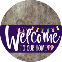 Thumbnail for Welcome To Our Home Sign Easter Purple Stripe Wood Grain Decoe-3507-Dh 18 Round