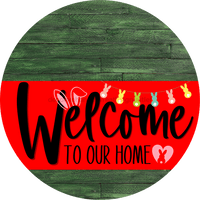 Thumbnail for Welcome To Our Home Sign Easter Red Stripe Green Stain Decoe-3442-Dh 18 Wood Round