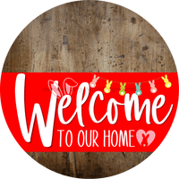 Thumbnail for Welcome To Our Home Sign Easter Red Stripe Wood Grain Decoe-3446-Dh 18 Round