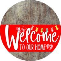 Thumbnail for Welcome To Our Home Sign Easter Red Stripe Wood Grain Decoe-3447-Dh 18 Round