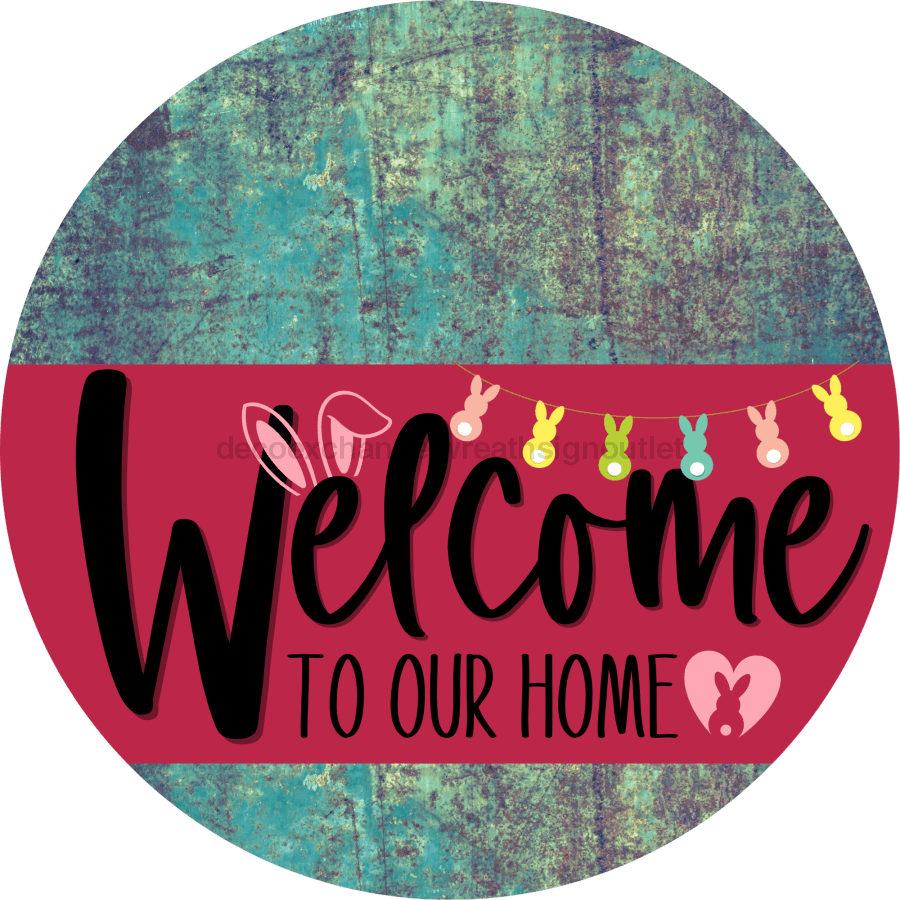 Welcome To Our Home Sign Easter Viva Magenta Stripe Petina Look Decoe-3518-Dh 18 Wood Round
