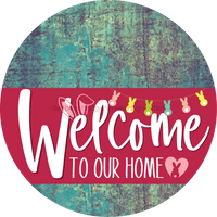 Thumbnail for Welcome To Our Home Sign Easter Viva Magenta Stripe Petina Look Decoe-3528-Dh 18 Wood Round