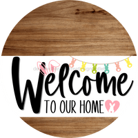 Thumbnail for Welcome To Our Home Sign Easter White Stripe Wood Grain Decoe-3393-Dh 18 Round