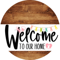 Thumbnail for Welcome To Our Home Sign Easter White Stripe Wood Grain Decoe-3394-Dh 18 Round