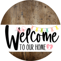 Thumbnail for Welcome To Our Home Sign Easter White Stripe Wood Grain Decoe-3396-Dh 18 Round