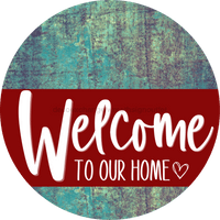 Thumbnail for Welcome To Our Home Sign Heart Dark Red Stripe Petina Look Decoe-2838-Dh 18 Wood Round