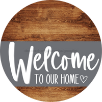 Thumbnail for Welcome To Our Home Sign Heart Gray Stripe Wood Grain Decoe-2794-Dh 18 Round