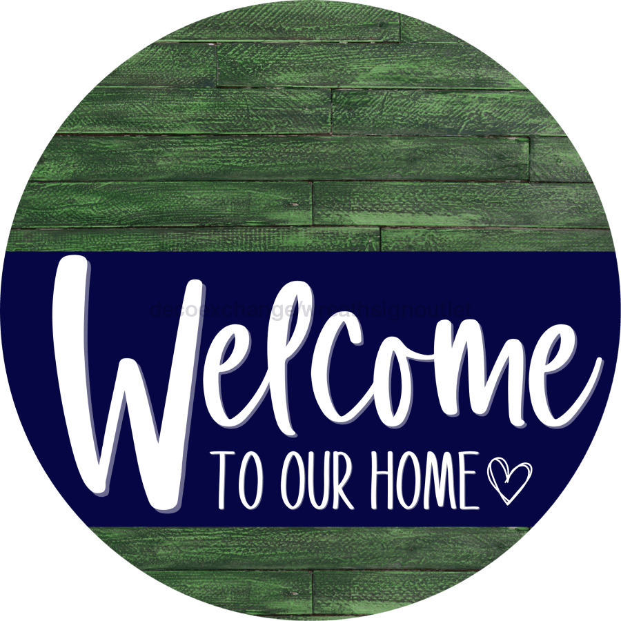 Welcome To Our Home Sign Heart Navy Stripe Green Stain Decoe-2782-Dh 18 Wood Round
