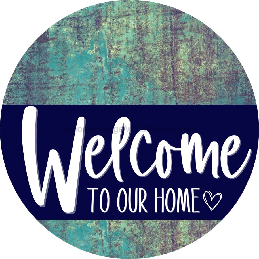 Welcome To Our Home Sign Heart Navy Stripe Petina Look Decoe-2778-Dh 18 Wood Round